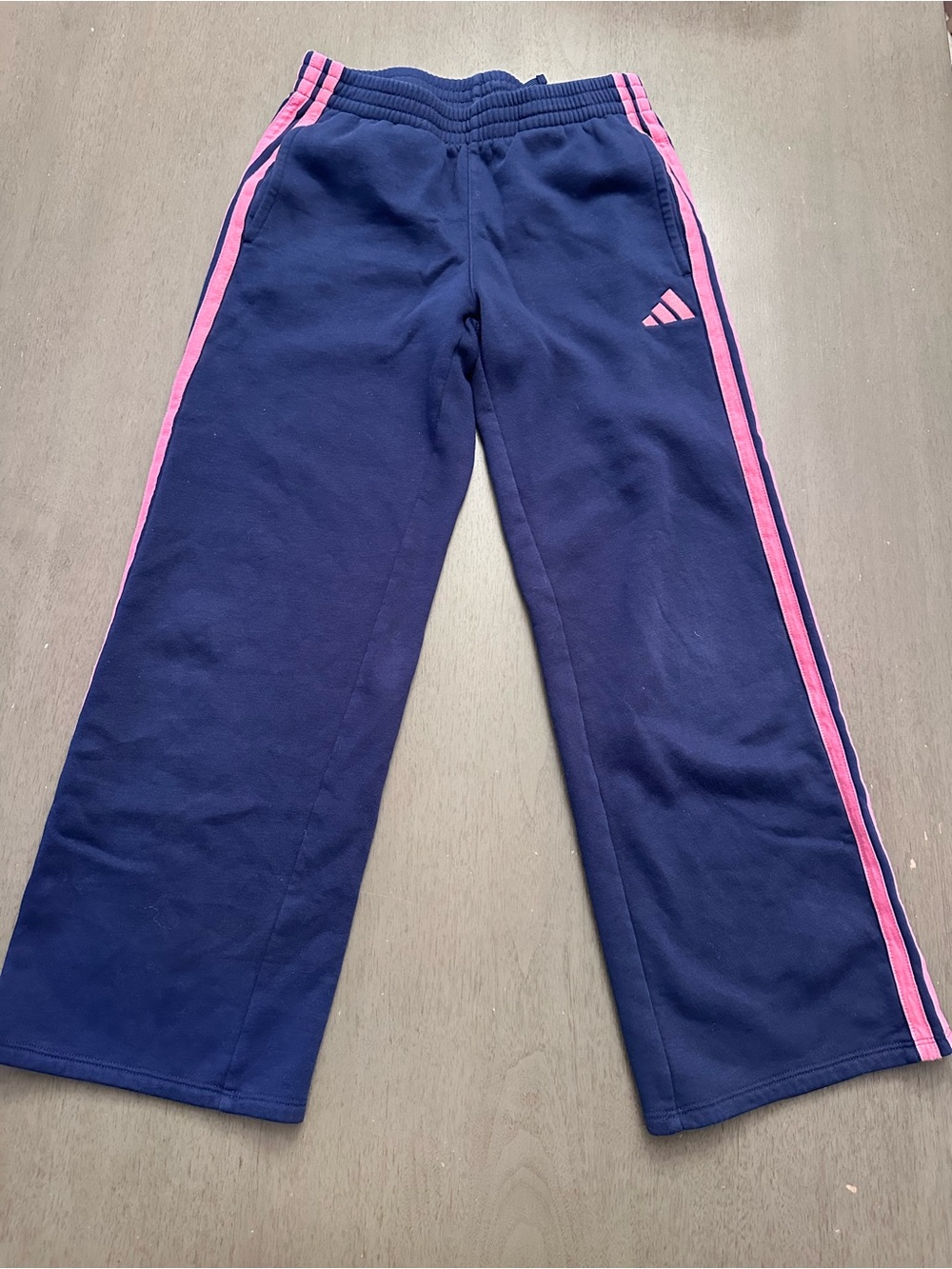 ADIDAS Wide Leg Pink Stripe Fleece Sweatpants Blue Size Medium